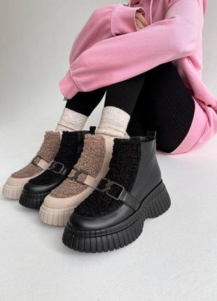 Натуральные кожаные и замшевые демисезонные ботинки с мехом тедди5 фото