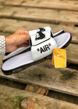 Шльопанці nike air jumper off white літо шльопанці тапки сланці найк білі на липучці3 фото