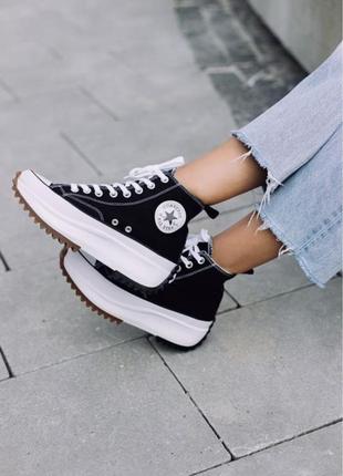 Sale❗️converse birds star hike hi black white gum женские черные кеды конверс на высокой подошве женские черные кеди на высокой платформе4 фото