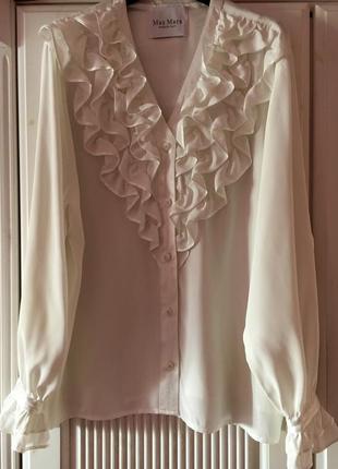 Итальянская блуза с воланами "max mara" лунного белого цвета2 фото