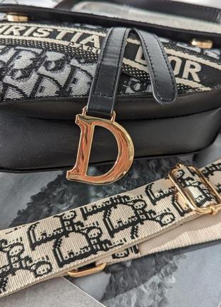 Сумка christian dior saddle серая с черным6 фото