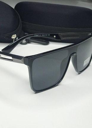 Мужские солнцезащитные очки квадратные matrix маска polarized глянцевые черные polaroid антибликовые