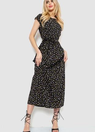 Стильное легкое женское платье миди черное платье с поясом летнее платье принтованное платье цветочное