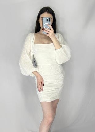 Белое короткое платье с длинными рукавами xs m l nelly