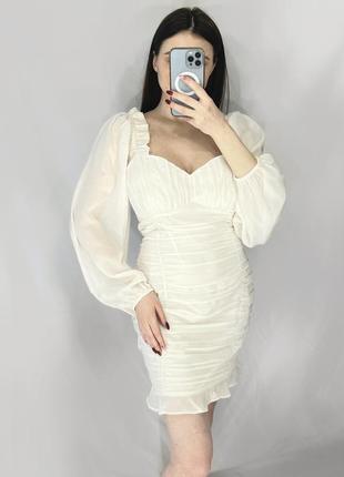 Белое короткое платье с длинными рукавами l xl xxl nelly