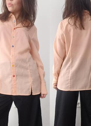 Рубашка из 100% шерсти peter hahn, 38/m с разноцвными пуговицами персикового цвета2 фото