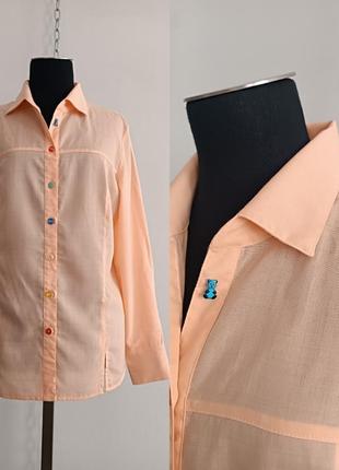 Рубашка из 100% шерсти peter hahn, 38/m с разноцвными пуговицами персикового цвета1 фото