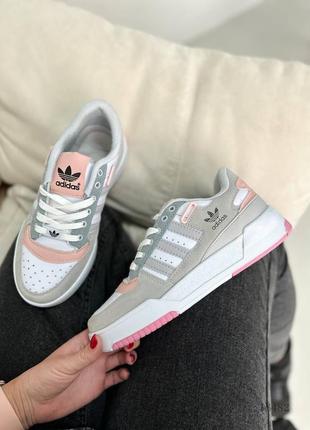 Натуральные кожаные и замшевые кроссовки adidas forum low grey &amp; pink