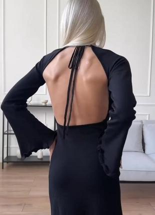 Платье макси черное однотонное на длинный рукав с открытой спиной качественное стильное трендовое2 фото