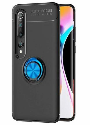 Чехол fiji hold для xiaomi mi 10 pro бампер накладка с подставкой black-blue1 фото