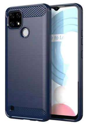 Чехол fiji polished carbon для realme c21y противоударный бампер синий