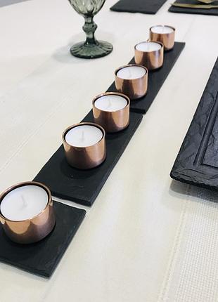 Подарочный набор модерн/ медные сланцевые подсвечники под греющие свечи, домашний огонь декор