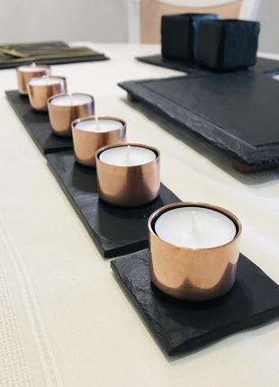 Подарочный набор модерн/ медные сланцевые подсвечники под греющие свечи, домашний огонь декор