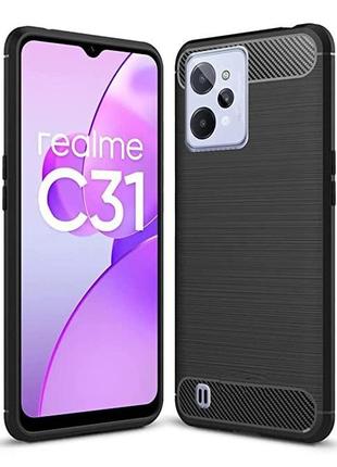 Чехол fiji polished carbon для realme c31 противоударный бампер черный