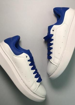 Кеды alexander mcqueen white blue кроссовки белые с синим задником2 фото
