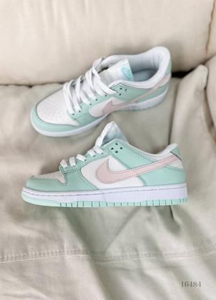 Натуральные кожаные женские кроссовки nike sb dunk low white mint pink