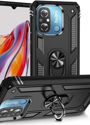 Чехол fiji defence для xiaomi redmi 12c защитный бампер с кольцом подставкой black