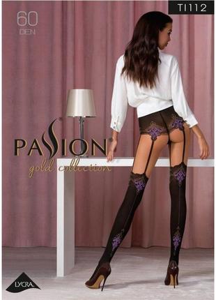 Колготки с эффектом чулок на подвязках passion ti112 nero-violet (60/20 den)