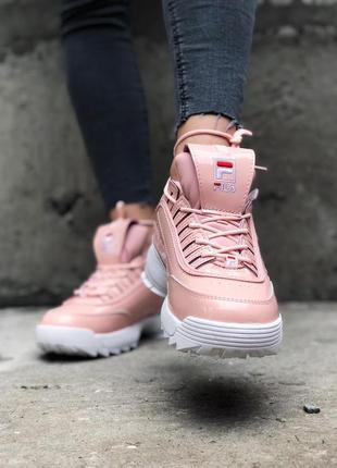 Кроссовки fila disruptor 2 pink white lacquered розовые с белой подошвой3 фото