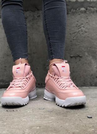 Кроссовки fila disruptor 2 pink white lacquered розовые с белой подошвой7 фото