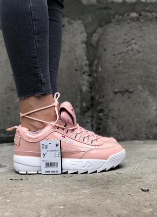 Кроссовки fila disruptor 2 pink white lacquered розовые с белой подошвой2 фото