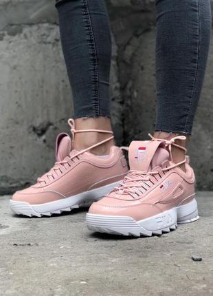 Кроссовки fila disruptor 2 pink white lacquered розовые с белой подошвой5 фото