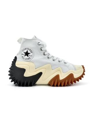 Крутые женские массивные кеды на платформе converse run star motion hi white cream белые