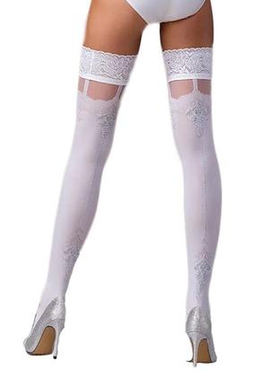 Панчохи білі,на ажурній силіконовій резинці, з квітковим орнаментом та вертикальний...