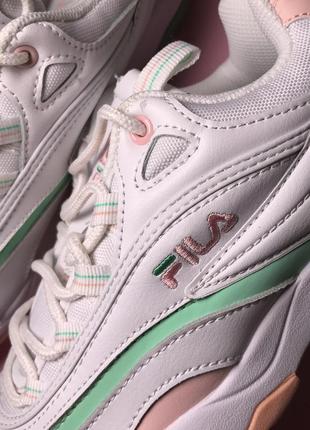 Кроссовки fila ray white pink green белые розовые зеленые разноцветные10 фото