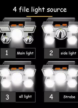 Акумуляторний налобний ліхтарик led з 4 режимами роботи та можливістю перезарядки. універсальний та зручний дл2 фото