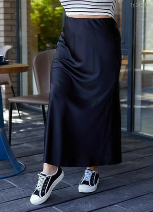 Черная юбка из шелк-сатина (черный)4 фото