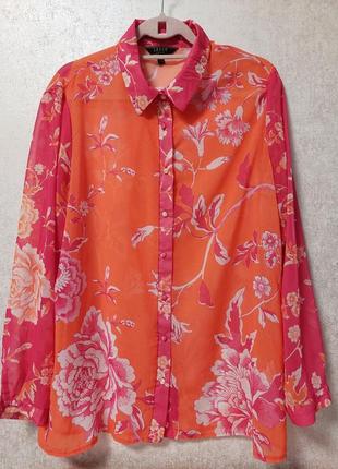 Яркая розово-оранжевая блуза в цветочный принт lipsy(размер 16-18)