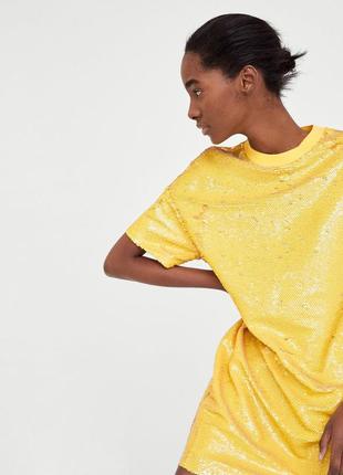 Жовте плаття-футболка, туніка з паєтками zara