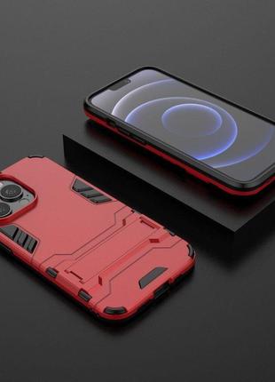 Чохол fiji hybrid для apple iphone 13 pro бампер з підставкою червоний4 фото