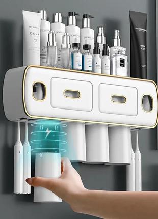 Диспенсер полка с ящиками toothbrush holder держатель для зубных щеток с дозатором зубной пасты +3 стакана