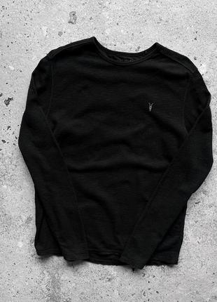 Allsaints men’s black clash long sleeve crew чорний, однотонний лонгслів, кофта