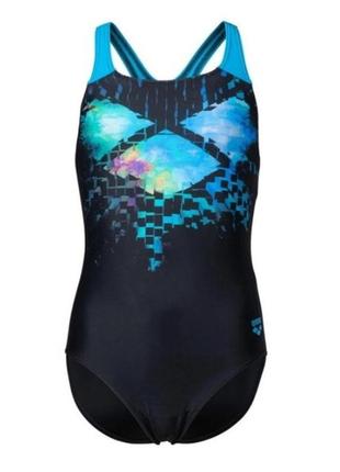 Купальник закритий для дівчат arena multi pixels swimsuit swim pro чорний, синій, блакитний діт 128с