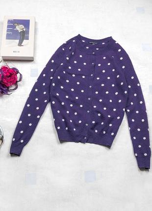 Стильный шерстяной кардиган woolovers фиолетового цвета принтом в горошек polka dot на пуговках
