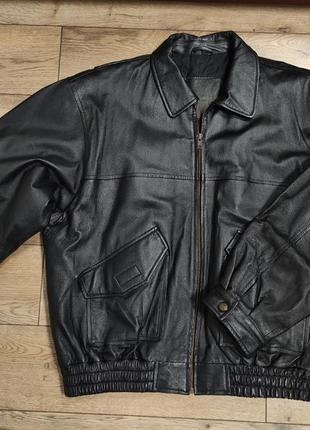 Винтажная мужская кожаная натуральная черная куртка бомбер 54 р большой размер демисезонная осенняя оверсайз2 фото