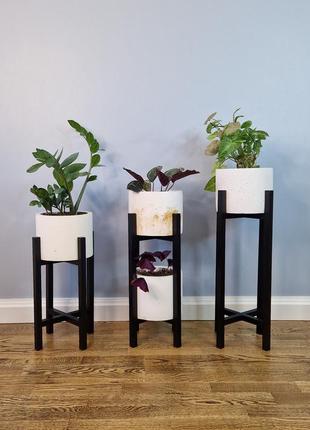 Подставки для вазонов деревянные wooddecor комплект в черном цвете1 фото