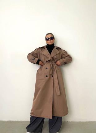 Удлиненный классический тренч парка темно бежевого цвета капучино