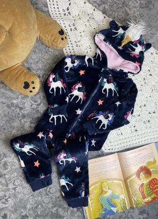 🦄 3d теплий ромпер кігурумі велсофт matalan 2-3 92-98 з обʼємним рогом та вушками єдиноріг комбінезон тепла піжама домашній чоловічок2 фото