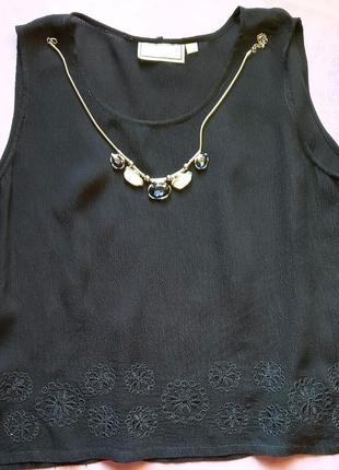 Черная вискозная майка блуза с вышивкой р. s\44-46 maxime прямой крой7 фото