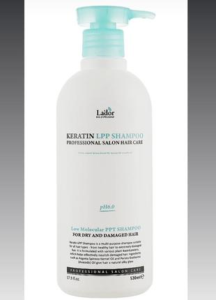 Кератиновый безсульфатний шампунь la'dor keratin lpp shampoo 530ml корейська косметика корейський шампунь1 фото