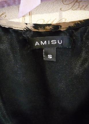 Amisu германія блуза, блузка топ шифонова зі шнурівкою на грудях принт леопард із баскою7 фото