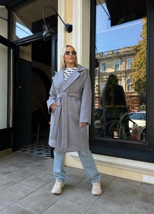 Кашемировое пальто с воротником длинными рукавами на запах с поясом стильное трендовое базовое качественное черное серое