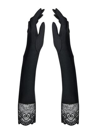 Високі рукавички з каменями та мереживом obsessive miamor gloves, black2 фото