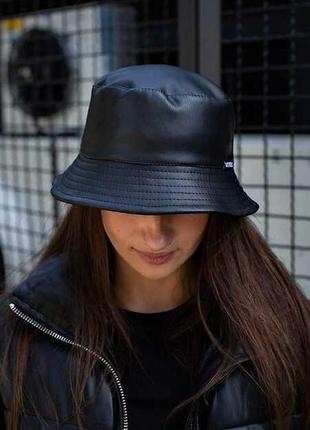 Актуальная кожаная панама bucket hat эко-кожа panama1 фото