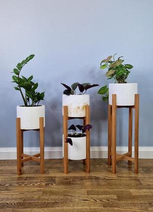 Подставки для цветов и вазонов деревянные wooddecor  комплект в натуральном цвете покрытый маслом1 фото