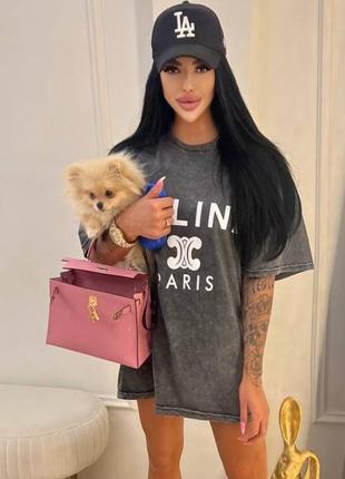 Футболка в стилі celine виварена графіт котон